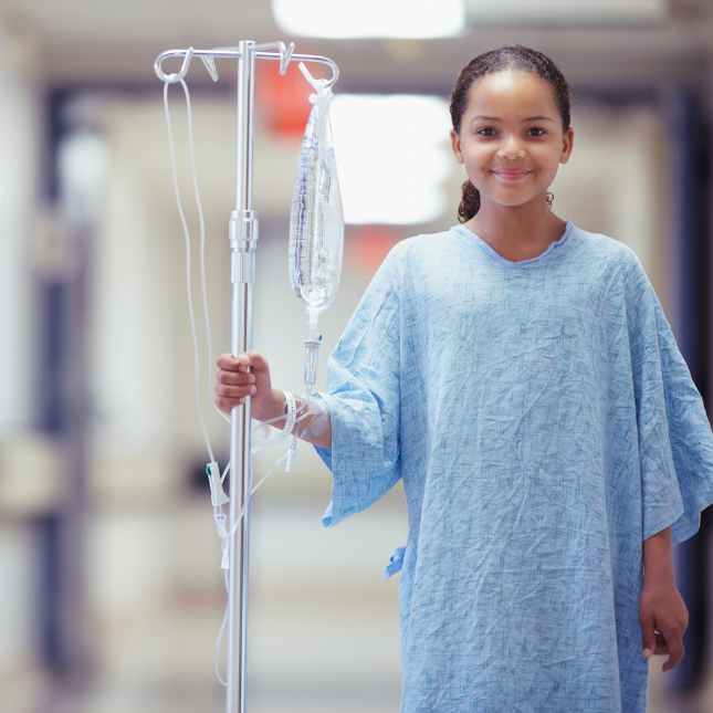 girl with IV bag