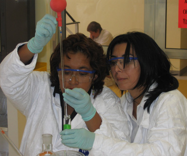 Two analysts with pipette